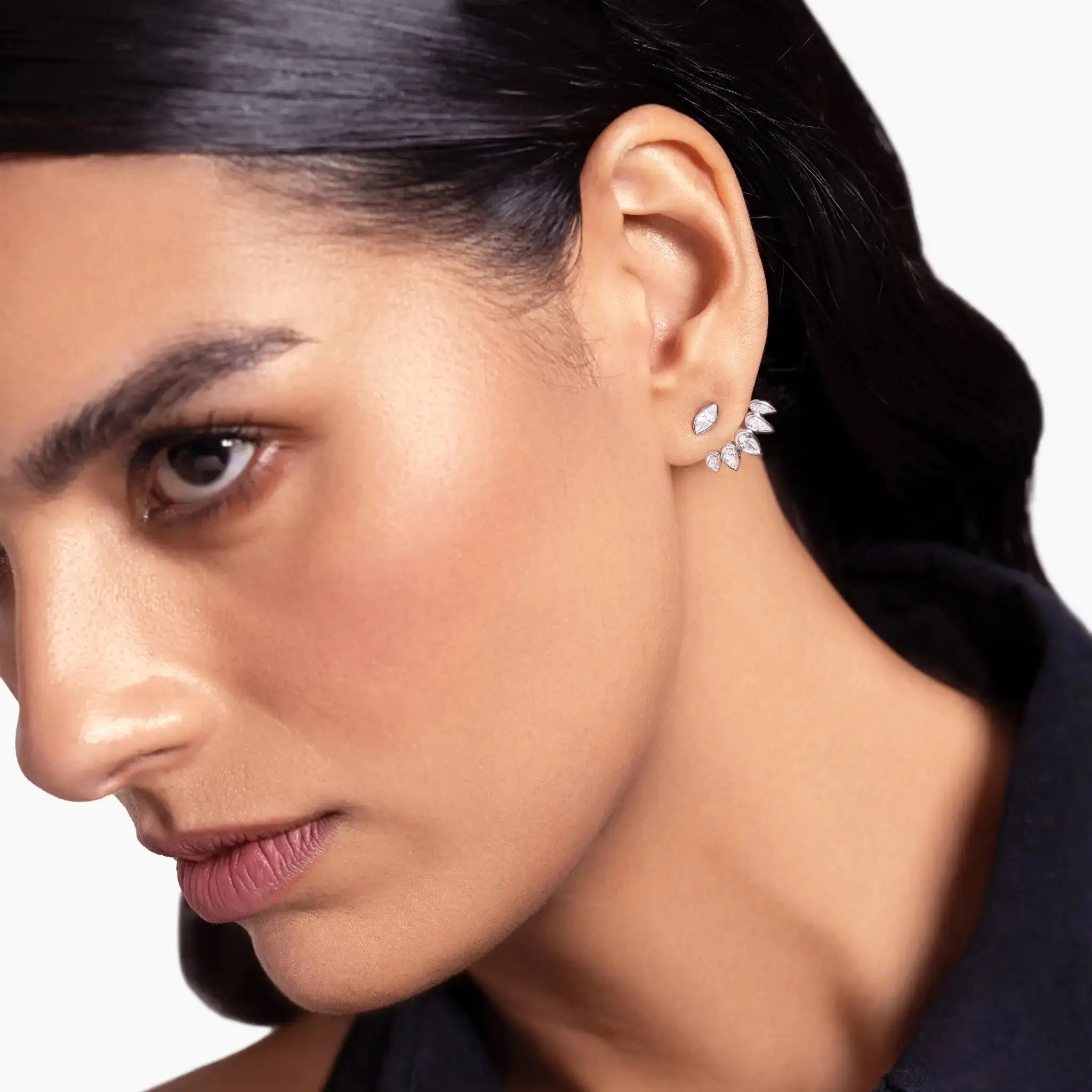 Lab Grown Diamond 5 Pear Jacket - Marquise Base in White Gold – Side View | JAUR