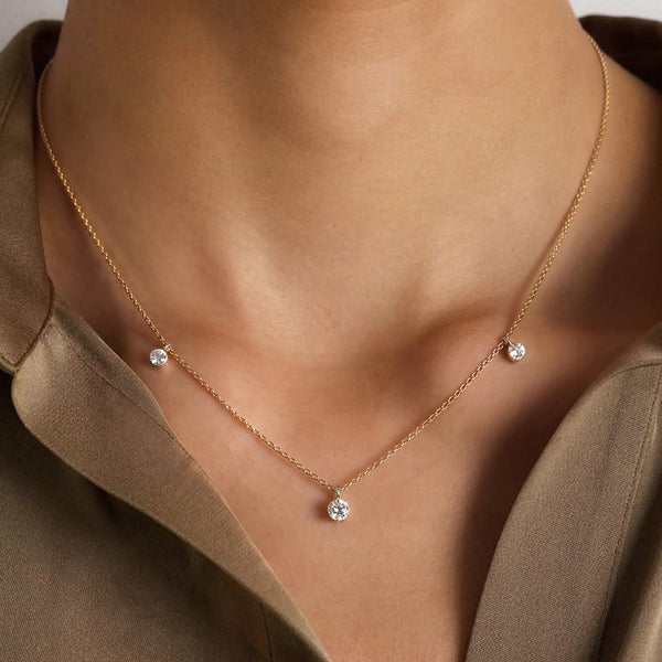 ASTRA - Pierced Round Three Diamond Necklace JAUR