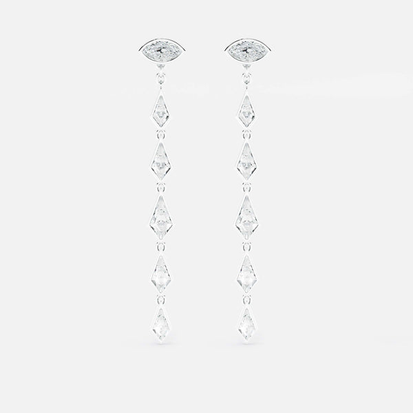 Ascending Kite Diamond Drop Earrings - Maquise Base