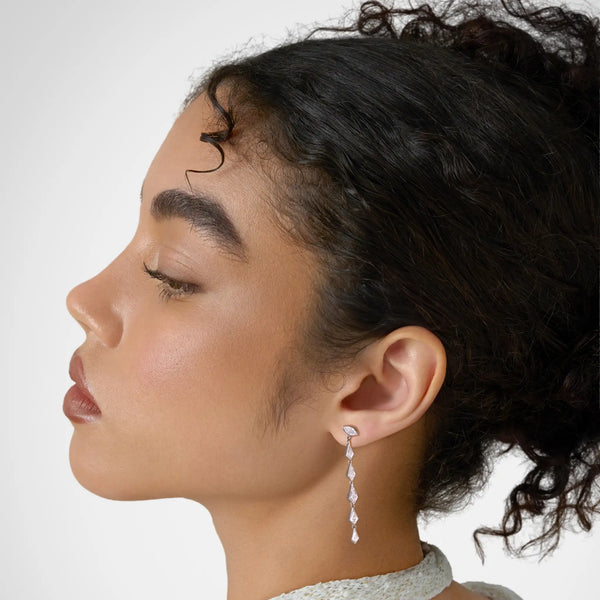 Ascending Kite Diamond Drop Earrings - Maquise Base