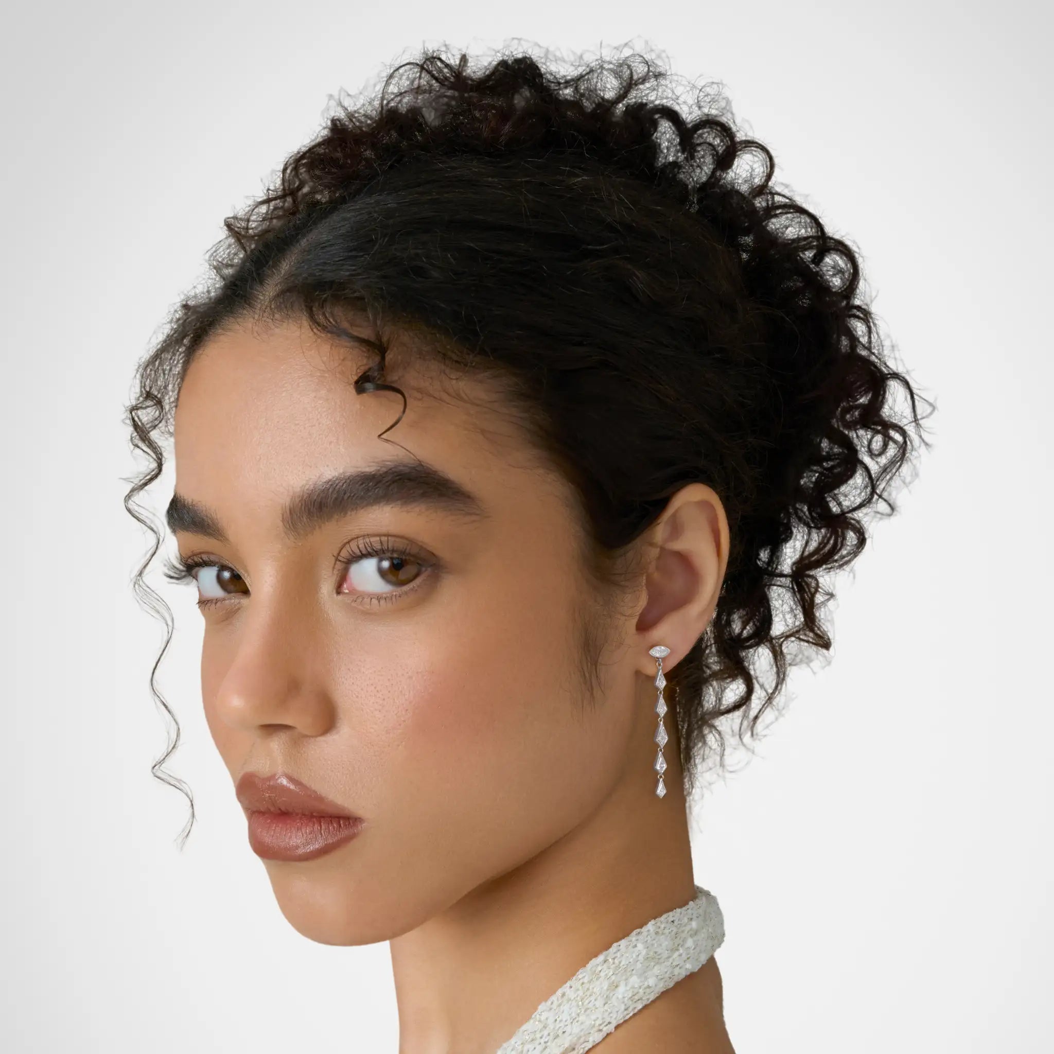 Ascending Kite Diamond Drop Earrings - Maquise Base