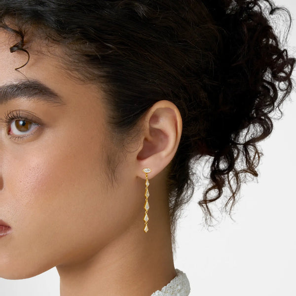 Ascending Kite Diamond Drop Earrings - Maquise Base