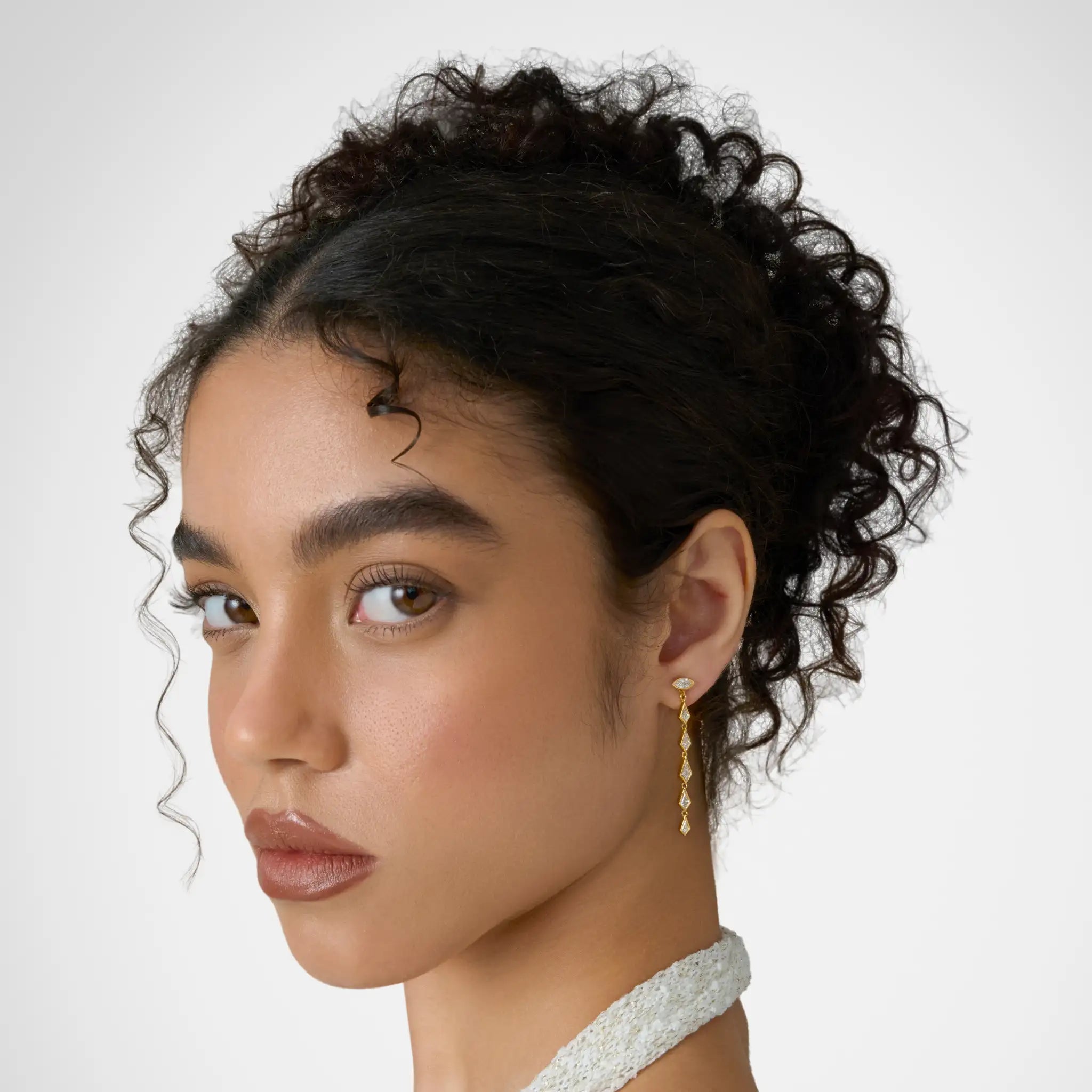 Ascending Kite Diamond Drop Earrings - Maquise Base
