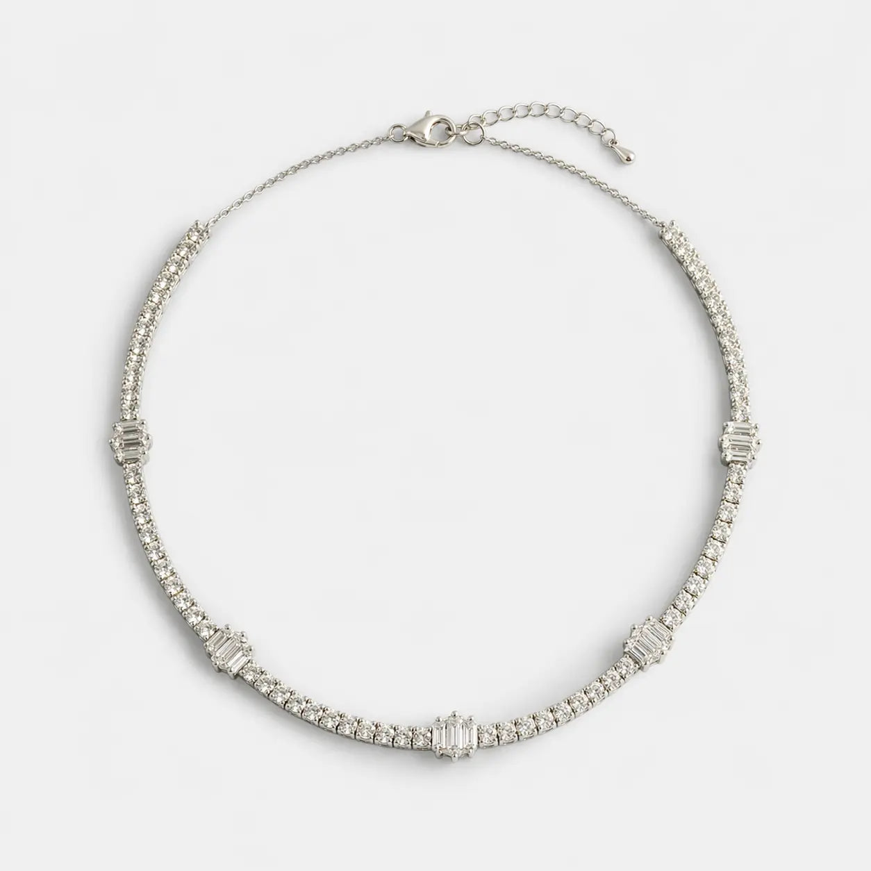Lab Grown Diamond Baguette Diamond Choker Necklace in White Gold – Front View | JAUR