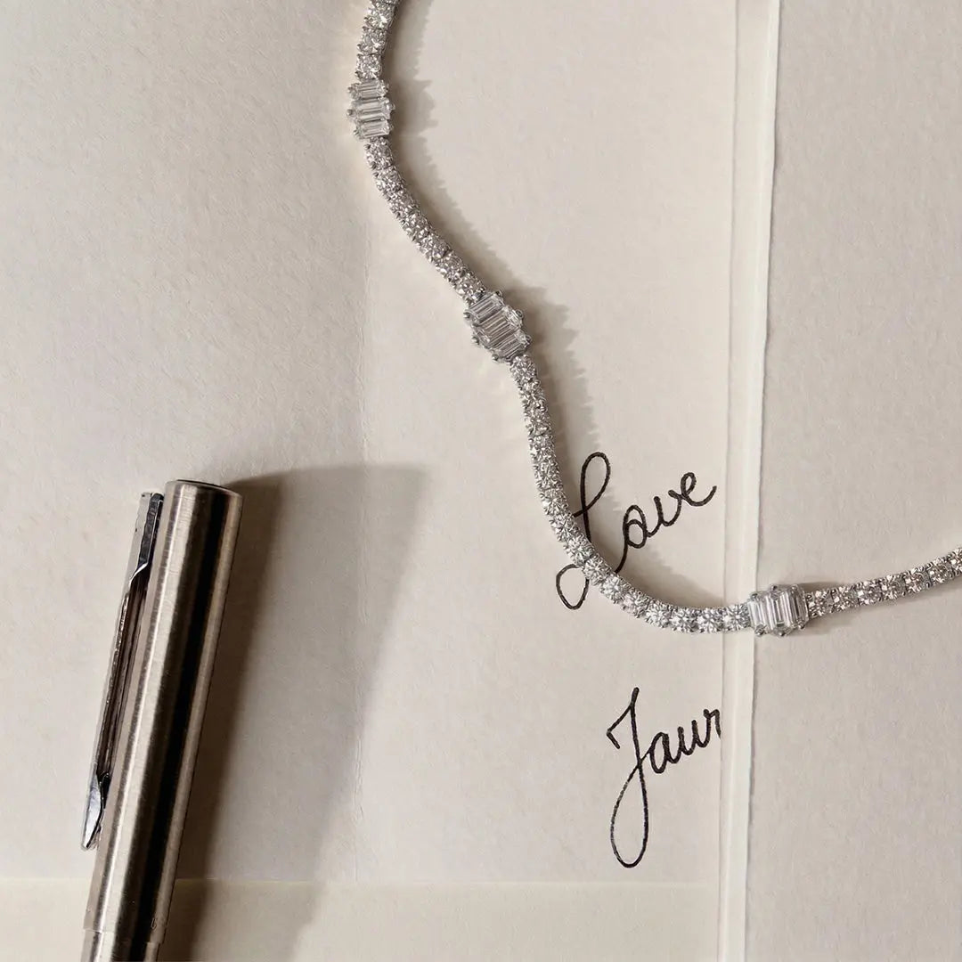 Lab Grown Diamond Baguette Diamond Choker Necklace in White Gold | JAUR