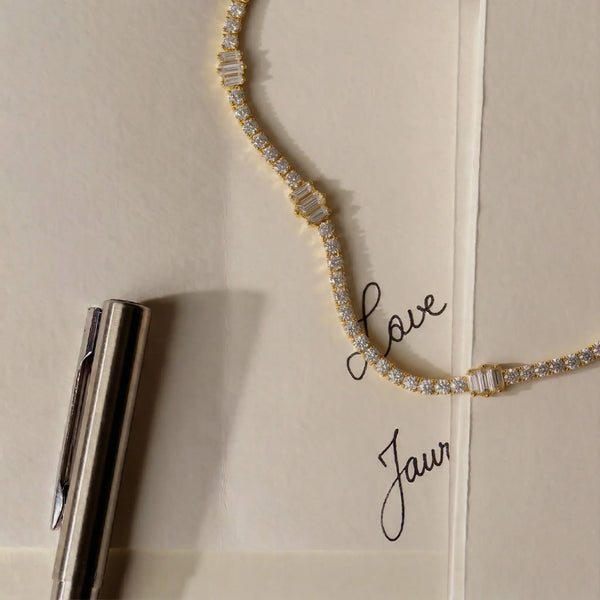 Lab Grown Diamond Baguette Diamond Choker Necklace in Yellow Gold | JAUR