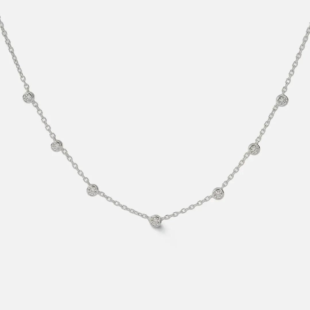 Lab Grown Diamond Diamond Bezel Station Necklace in White Gold – Front View | JAUR