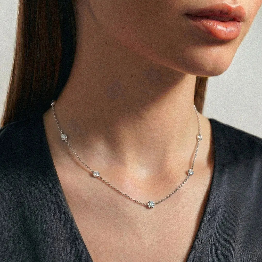Lab Grown Diamond Diamond Bezel Station Necklace in White Gold – Side View | JAUR