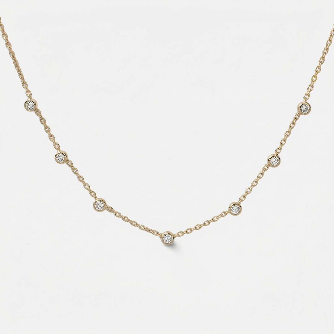 Lab Grown Diamond Diamond Bezel Station Necklace in Yellow Gold – Front View | JAUR