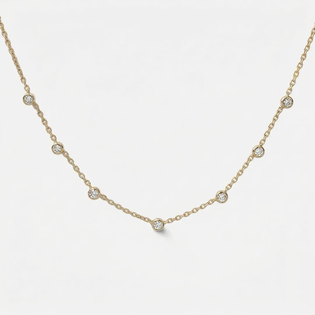 Lab Grown Diamond Diamond Bezel Station Necklace in Yellow Gold – Front View | JAUR