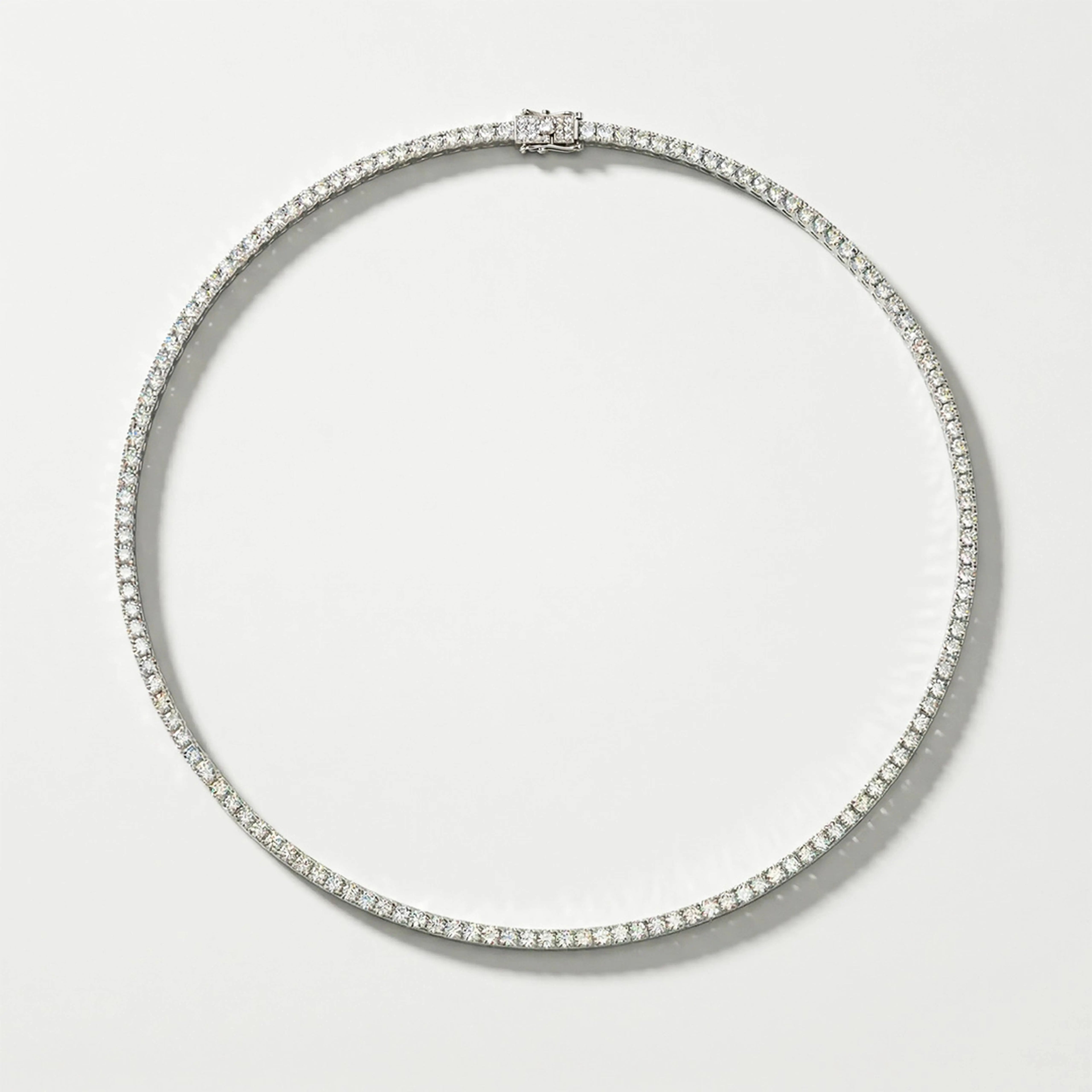 Lab Grown Diamond Classic Round Diamond Tennis Necklace in White Gold – Front View | JAUR