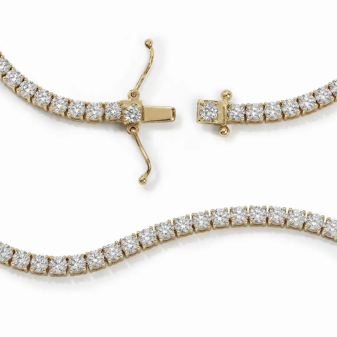 Lab Grown Diamond Classic Round Diamond Tennis Necklace in Yellow Gold – View 4 | JAUR