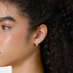 Lab Grown Diamond Curb Hoop - Marquise Base in White Gold – Side View | JAUR