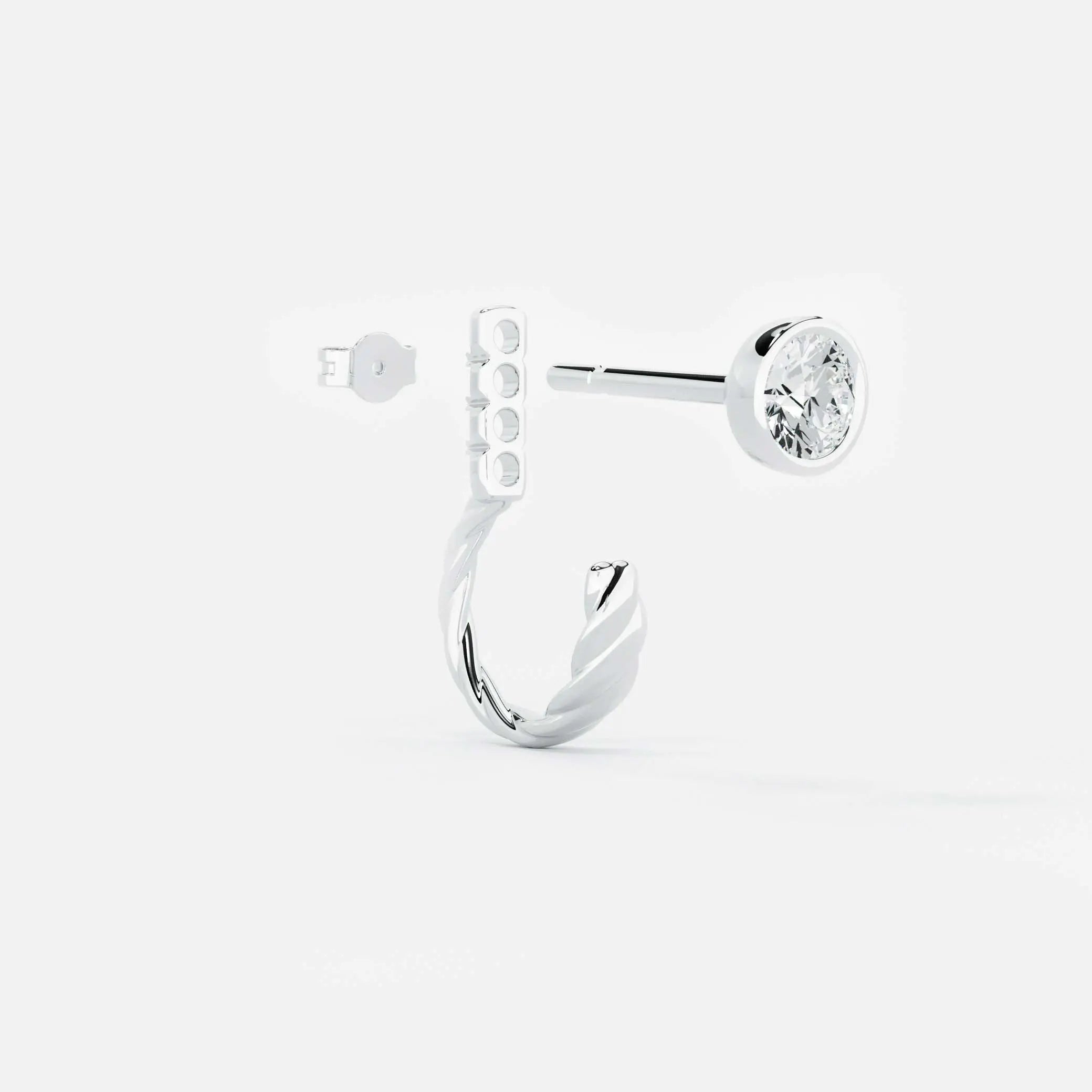 Lab Grown Diamond Curb Hoop - Round Base in White Gold – View 4 | JAUR