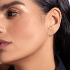 Lab Grown Diamond Curb Hoop - Round Base in Yellow Gold – Pair View | JAUR