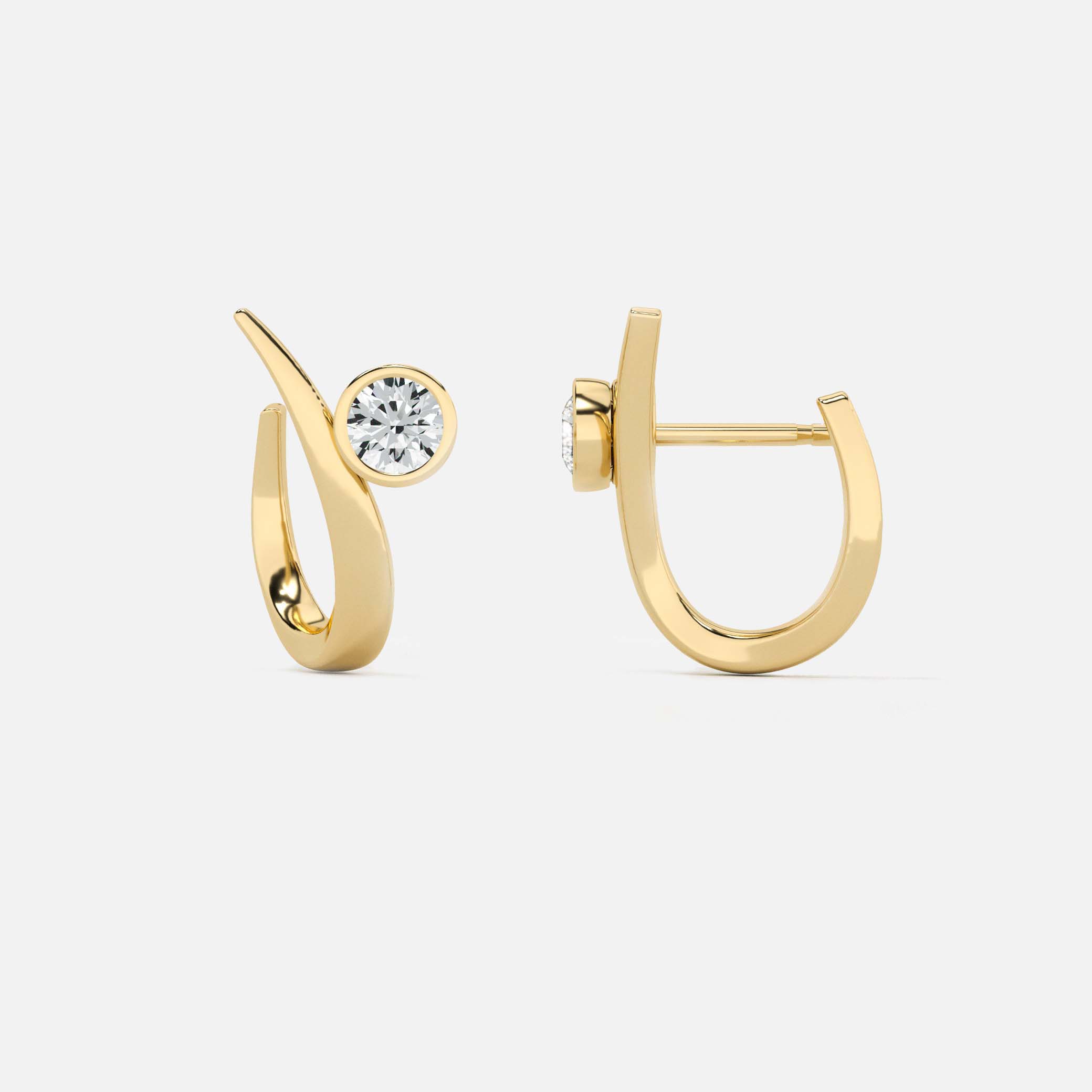 Lab Grown Diamond Round Arch Diamond Hoop in Yellow Gold – Pair View | JAUR