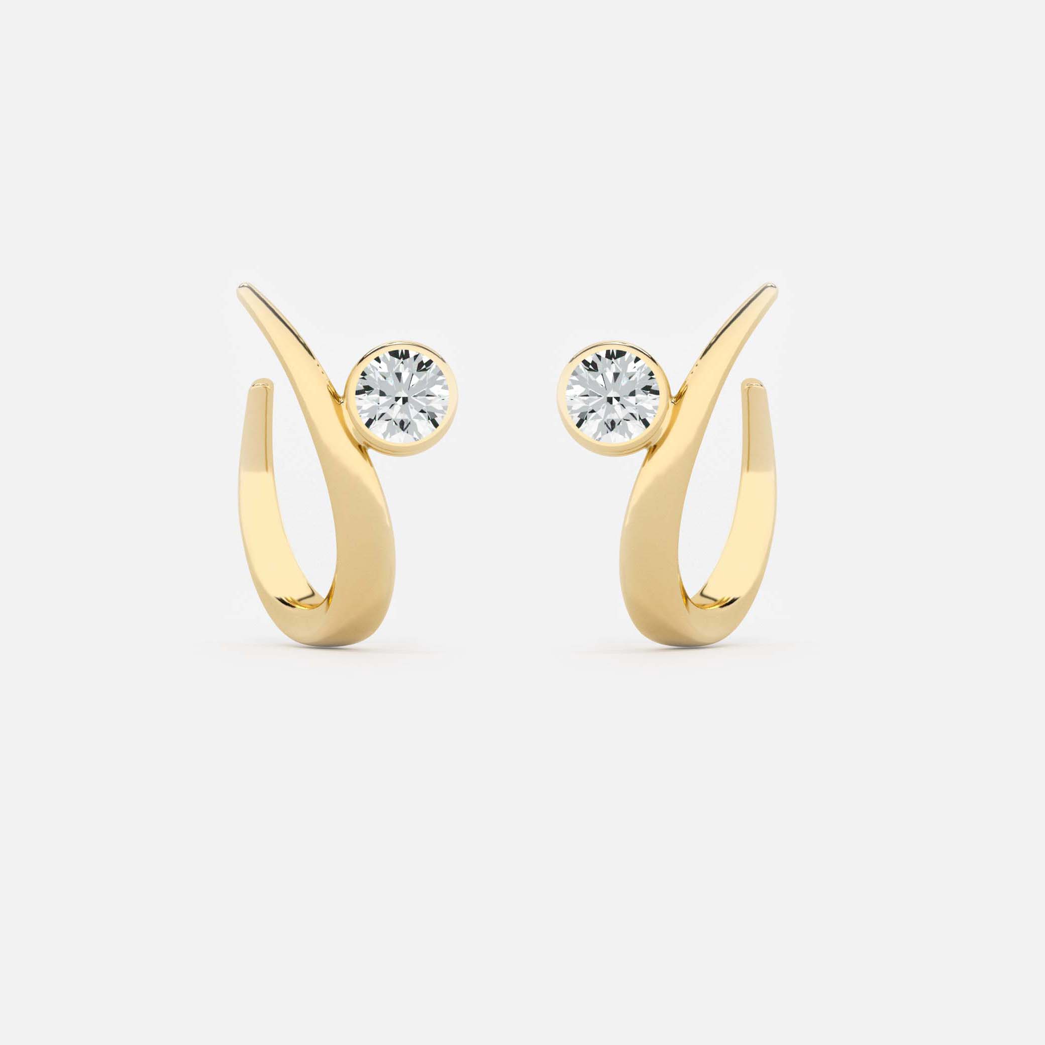 Lab Grown Diamond Round Arch Diamond Hoop in Yellow Gold – Pair View | JAUR