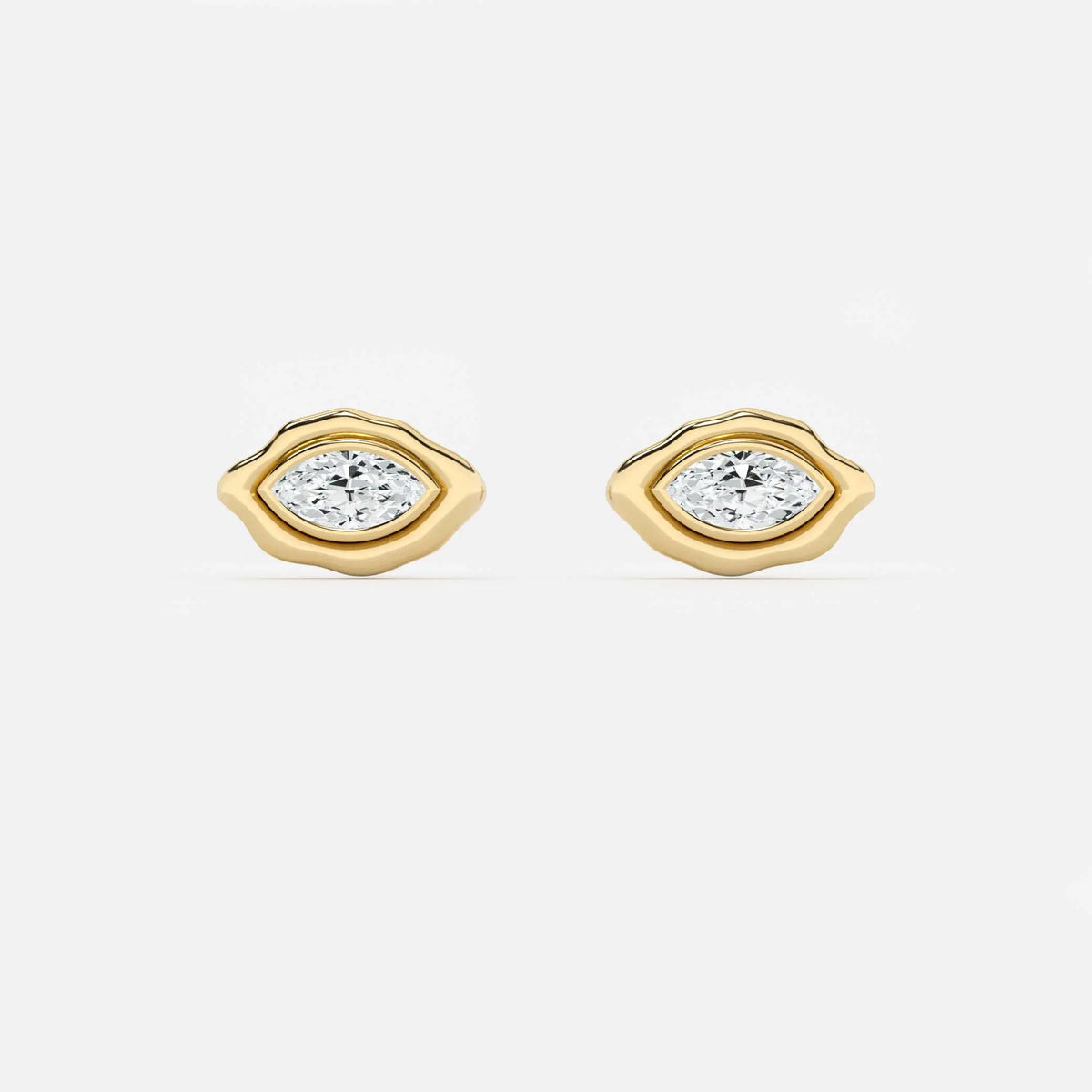 Lab Grown Diamond Marquise Curved Organic in Yellow Gold – Front View | JAUR