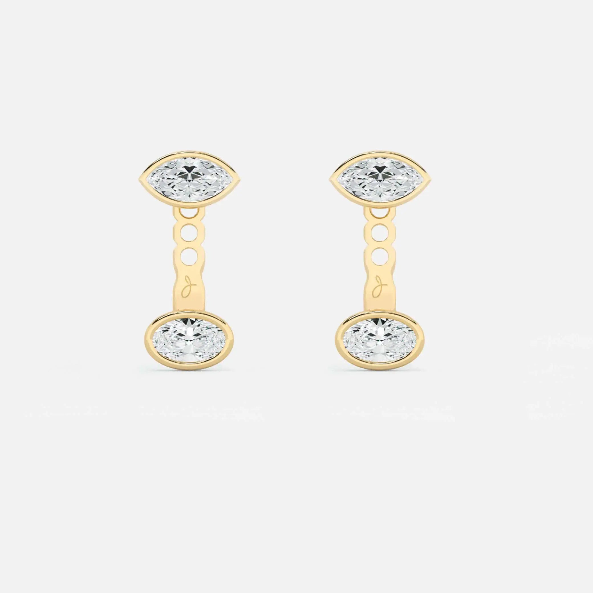 Lab Grown Diamond East-West Oval Jacket - Marquise Base in Yellow Gold – Pair View | JAUR