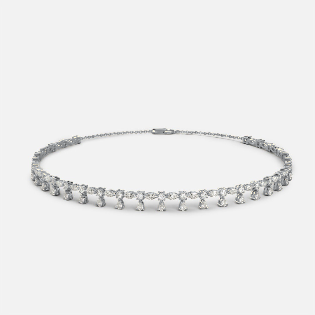 Lab Grown Diamond Flora Teardrop Diamond Choker Necklace in White Gold – Front View | JAUR