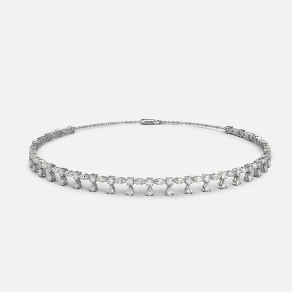 Lab Grown Diamond Flora Teardrop Diamond Choker Necklace in White Gold – Front View | JAUR