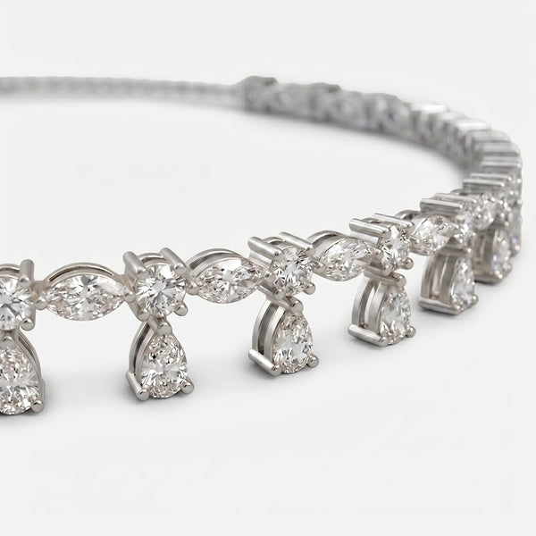 Lab Grown Diamond Flora Teardrop Diamond Choker Necklace in White Gold – Side View | JAUR