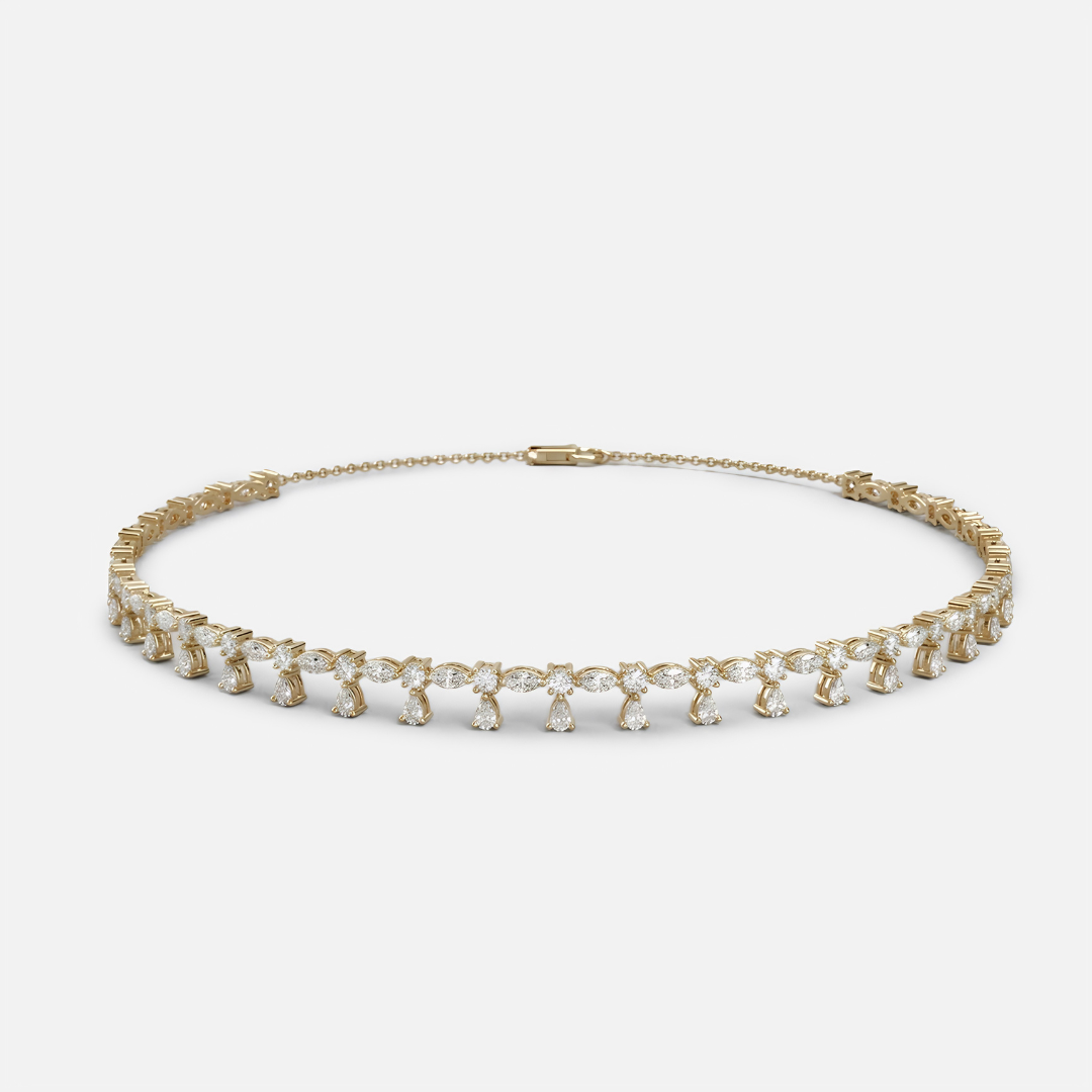 Lab Grown Diamond Flora Teardrop Diamond Choker Necklace in Yellow Gold – Front View | JAUR