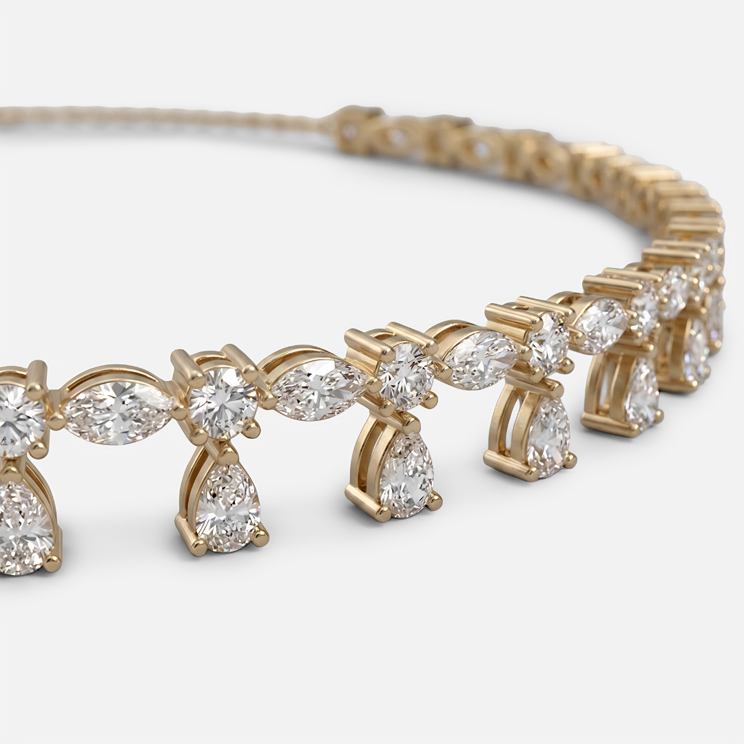 Lab Grown Diamond Flora Teardrop Diamond Choker Necklace in Yellow Gold – Side View | JAUR