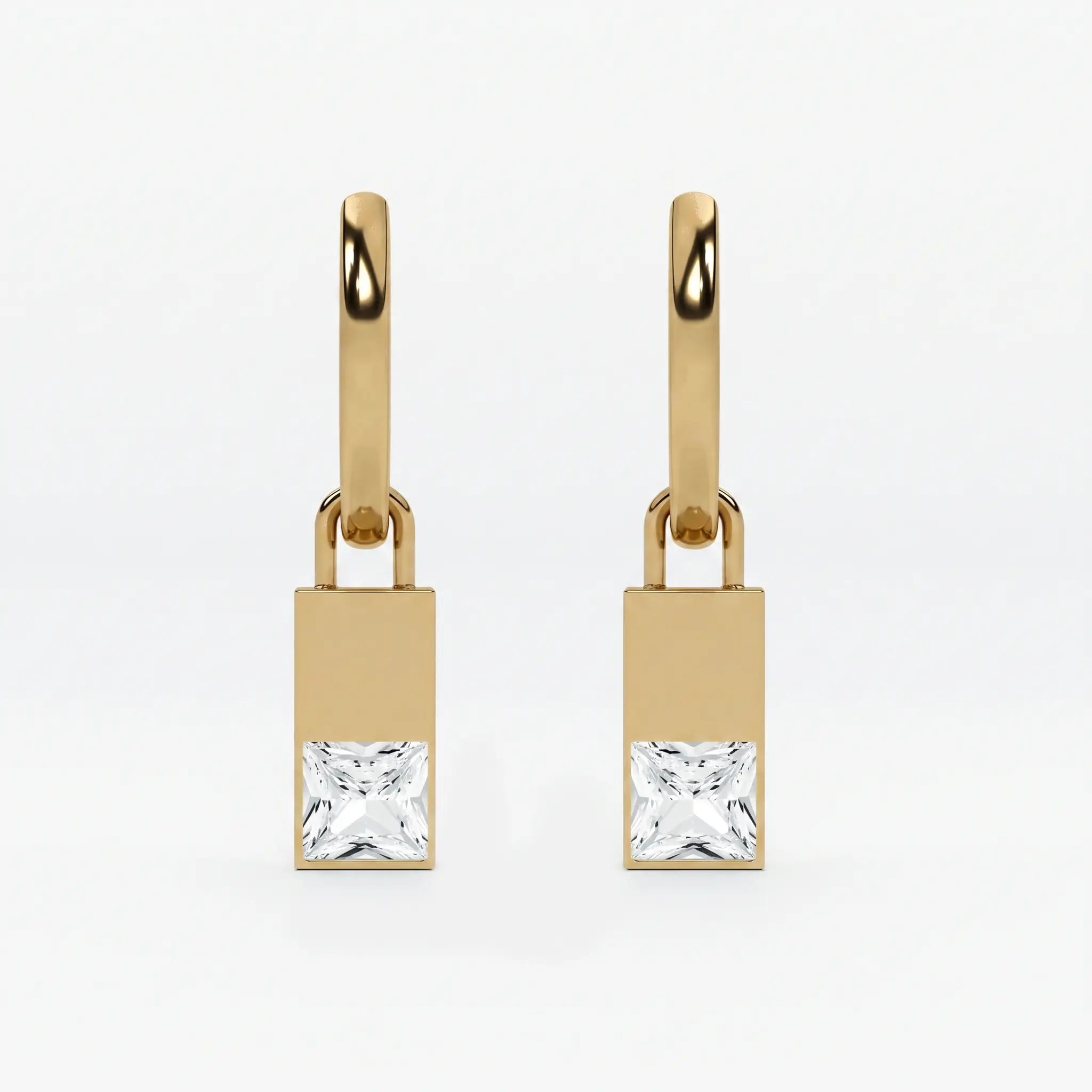 Lab Grown Diamond Formed Baguette Charm in Yellow Gold – Pair View | JAUR