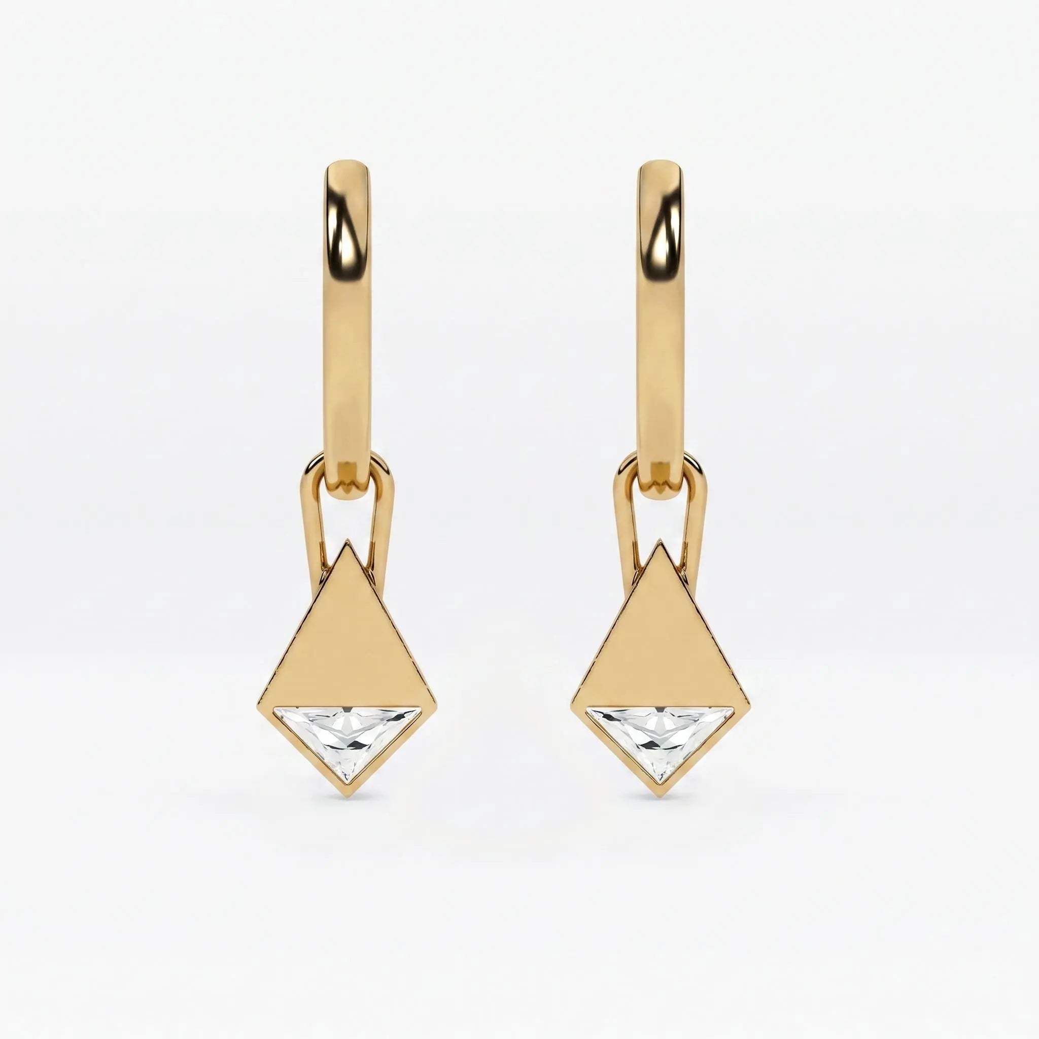 Lab Grown Diamond Formed Lozenge Charm in Yellow Gold – Pair View | JAUR