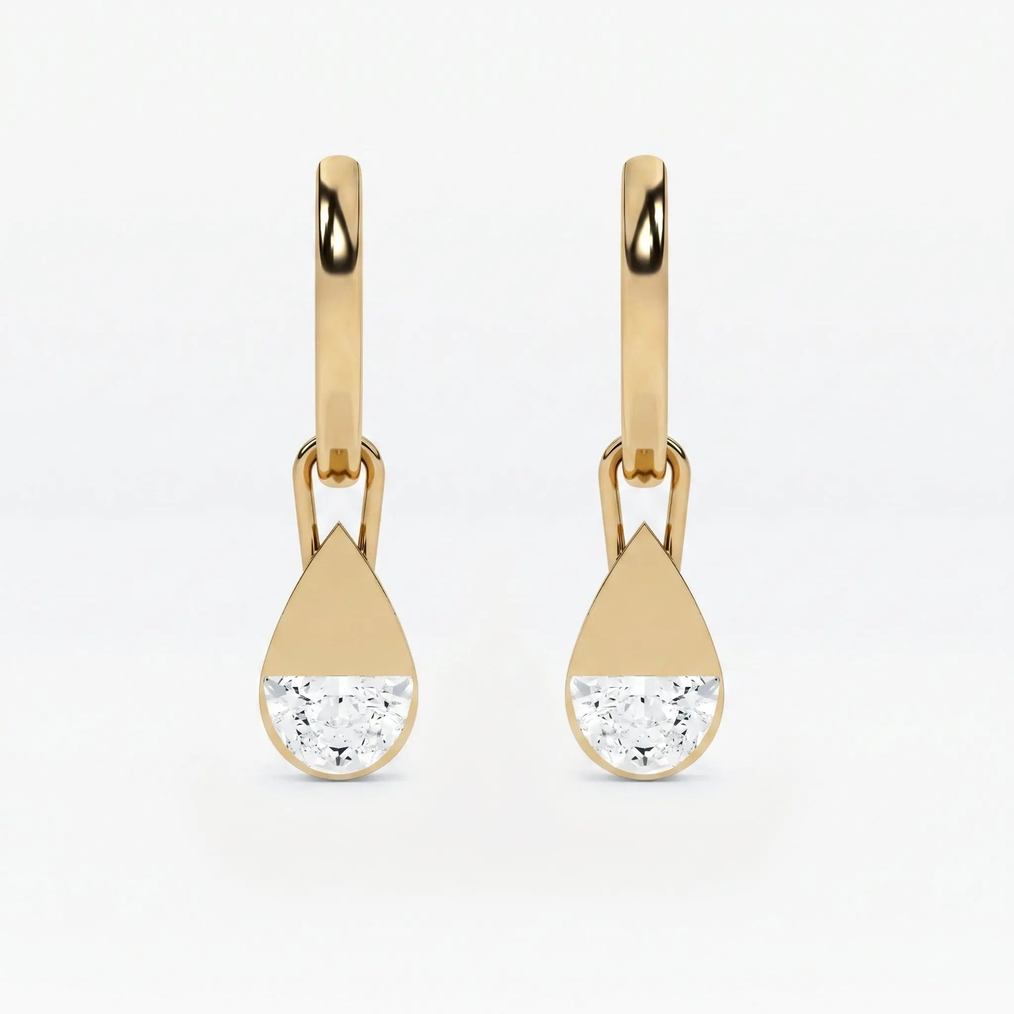 Lab Grown Diamond Formed Pear Charm in Yellow Gold – Pair View | JAUR
