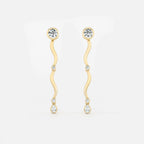 Lab Grown Diamond Gold Wave Drop Earrings in Yellow Gold – Pair View | JAUR