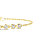 Lab Grown Diamond 7 Round Diamond Bezel Station Bracelet in Yellow Gold | JAUR