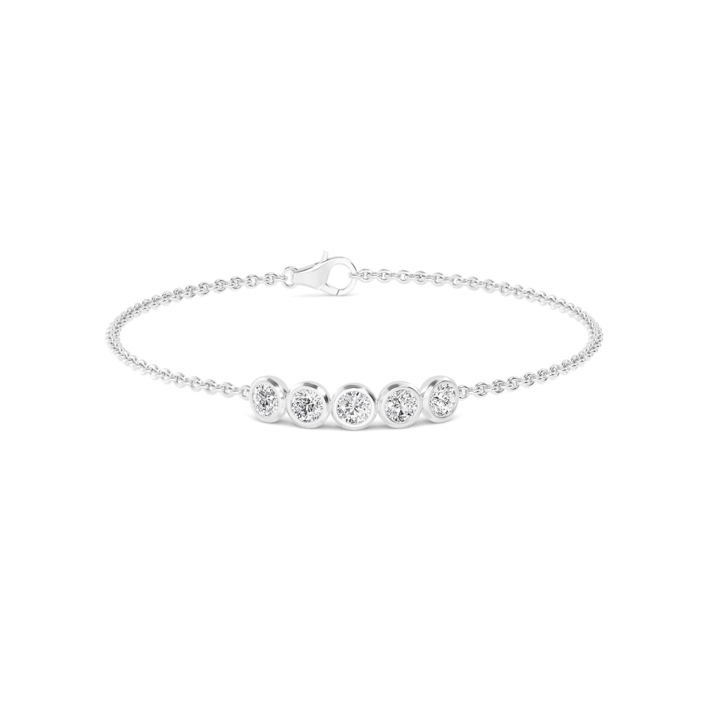 Lab Grown Diamond 5 Round Bezel Diamond Station Bracelet in White Gold | JAUR