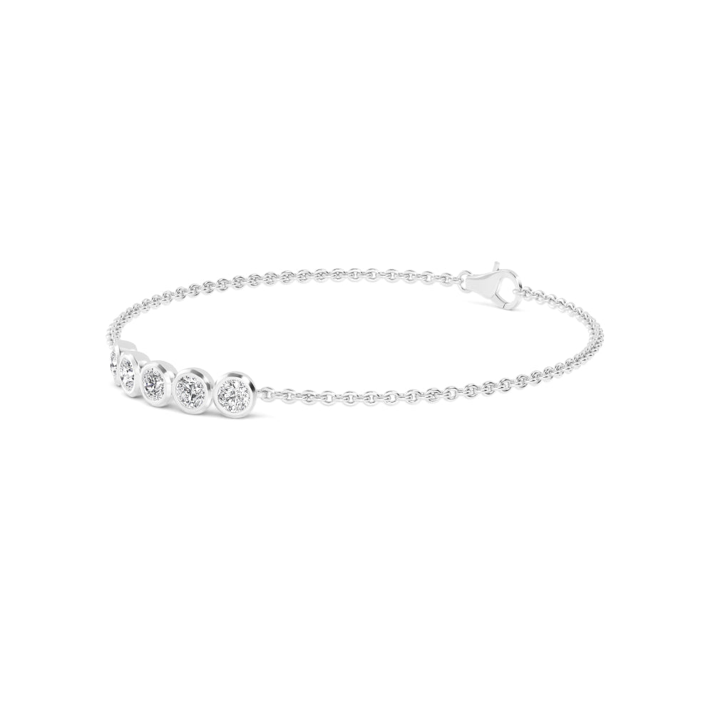 Lab Grown Diamond 5 Round Bezel Diamond Station Bracelet in White Gold | JAUR