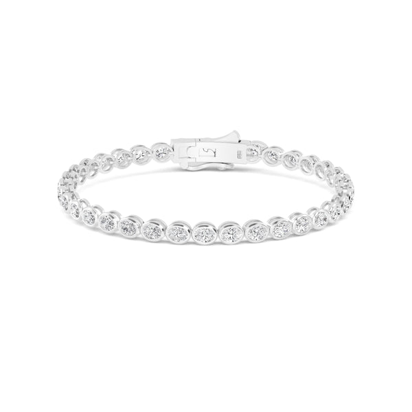 Lab Grown Diamond Oval Diamond Bezel Tennis Bracelet in White Gold | JAUR