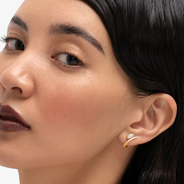 Lab Grown Diamond Marquise Arch Diamond Hoop in Yellow Gold – Side View | JAUR