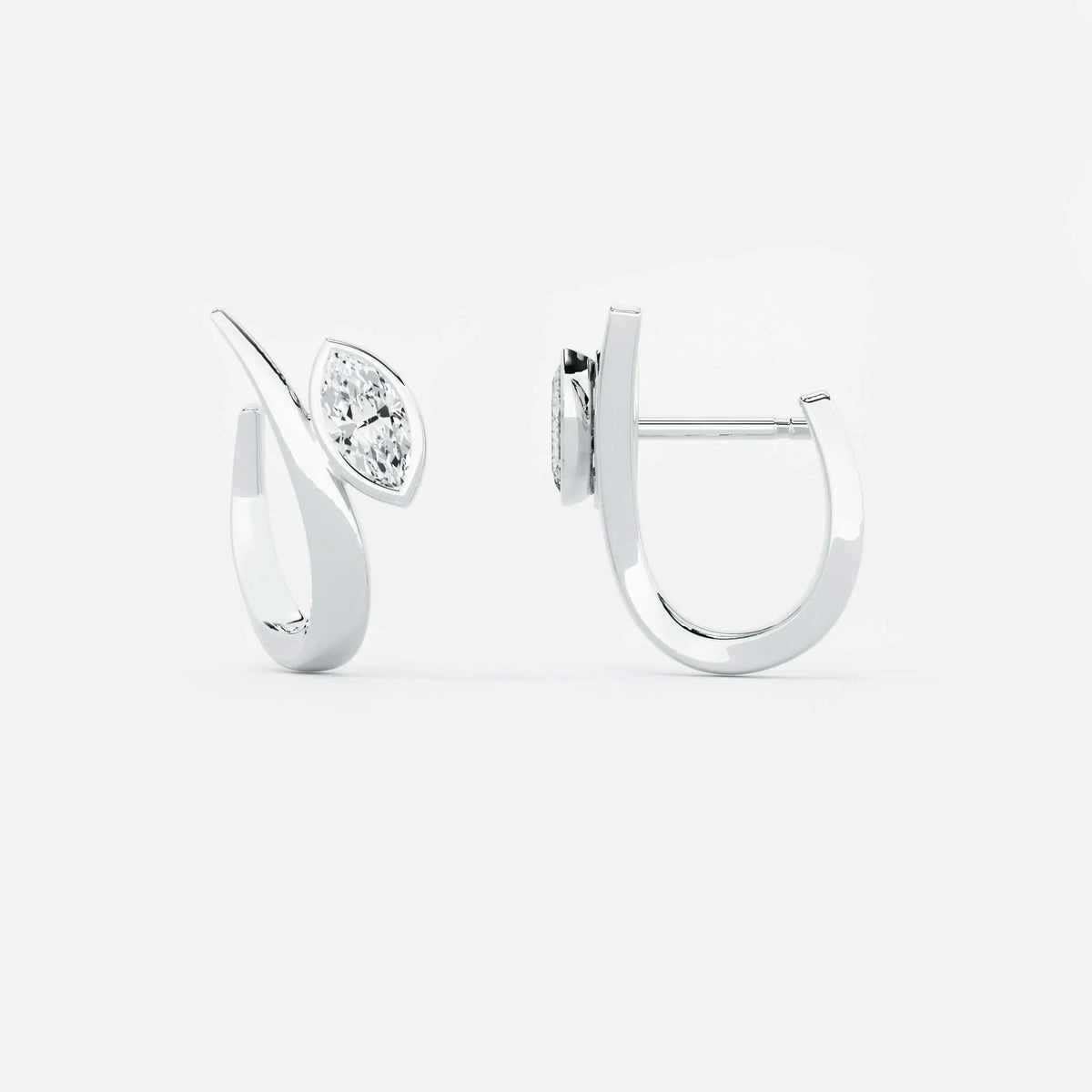 Lab Grown Diamond Marquise Arch Diamond Hoop in White Gold – Pair View | JAUR