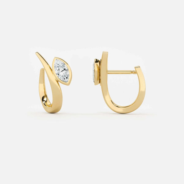 Lab Grown Diamond Marquise Arch Diamond Hoop in Yellow Gold – Pair View | JAUR