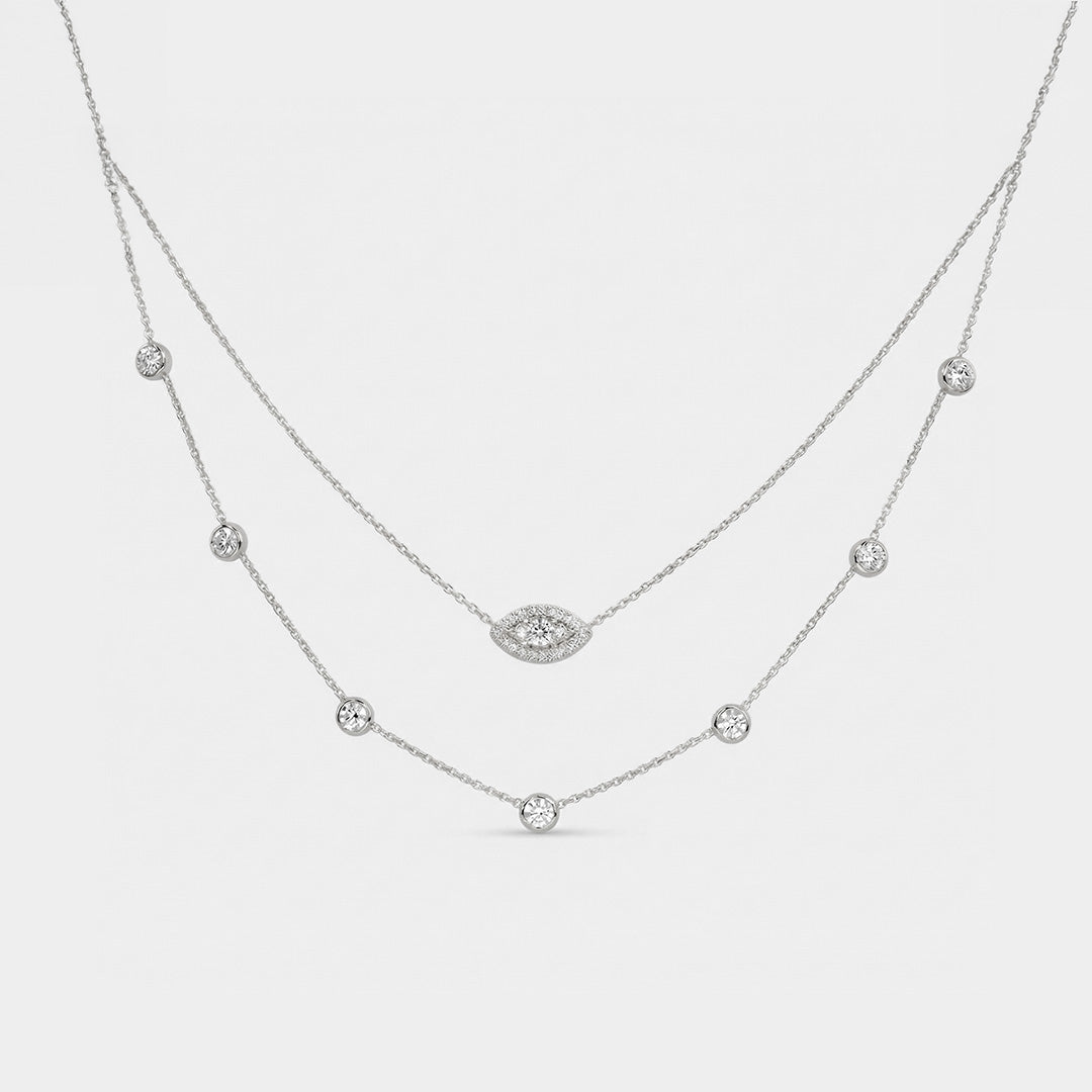 Lab Grown Diamond Marquise Diamond Layered Necklace in White Gold – Front View | JAUR