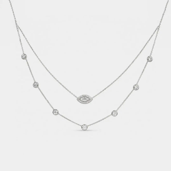 Lab Grown Diamond Marquise Diamond Layered Necklace in White Gold – Front View | JAUR
