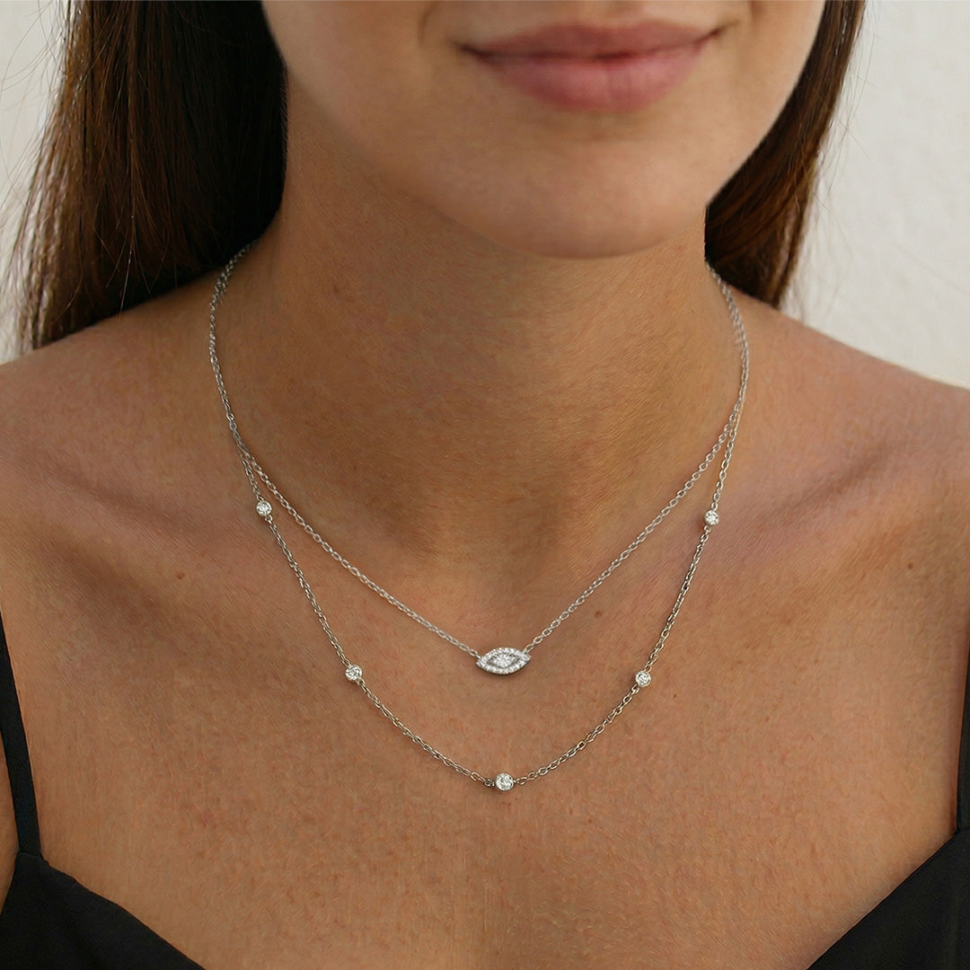 Lab Grown Diamond Marquise Diamond Layered Necklace in White Gold – Side View | JAUR