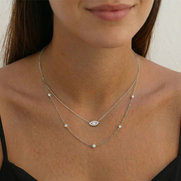 Lab Grown Diamond Marquise Diamond Layered Necklace in White Gold – Side View | JAUR