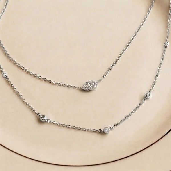 Lab Grown Diamond Marquise Diamond Layered Necklace in White Gold – View 3 | JAUR