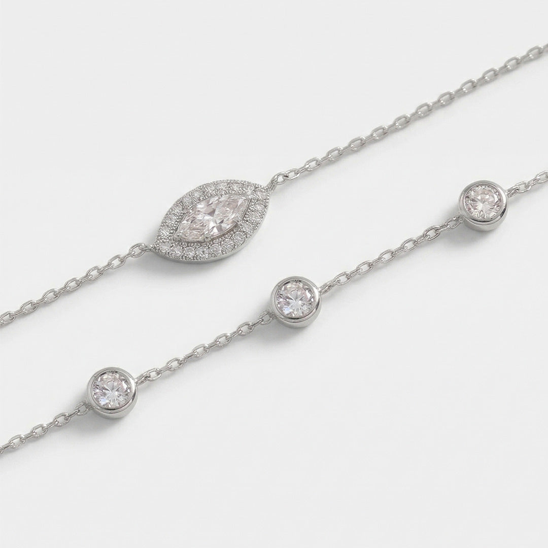 Lab Grown Diamond Marquise Diamond Layered Necklace in White Gold – View 4 | JAUR