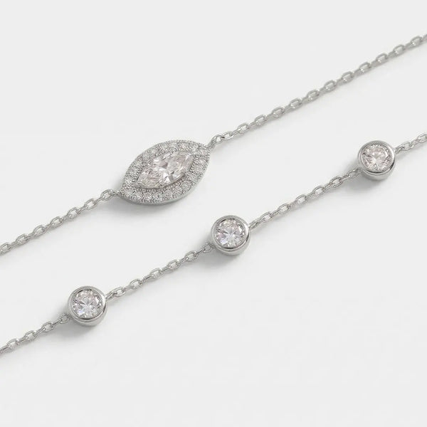 Lab Grown Diamond Marquise Diamond Layered Necklace in White Gold – View 4 | JAUR
