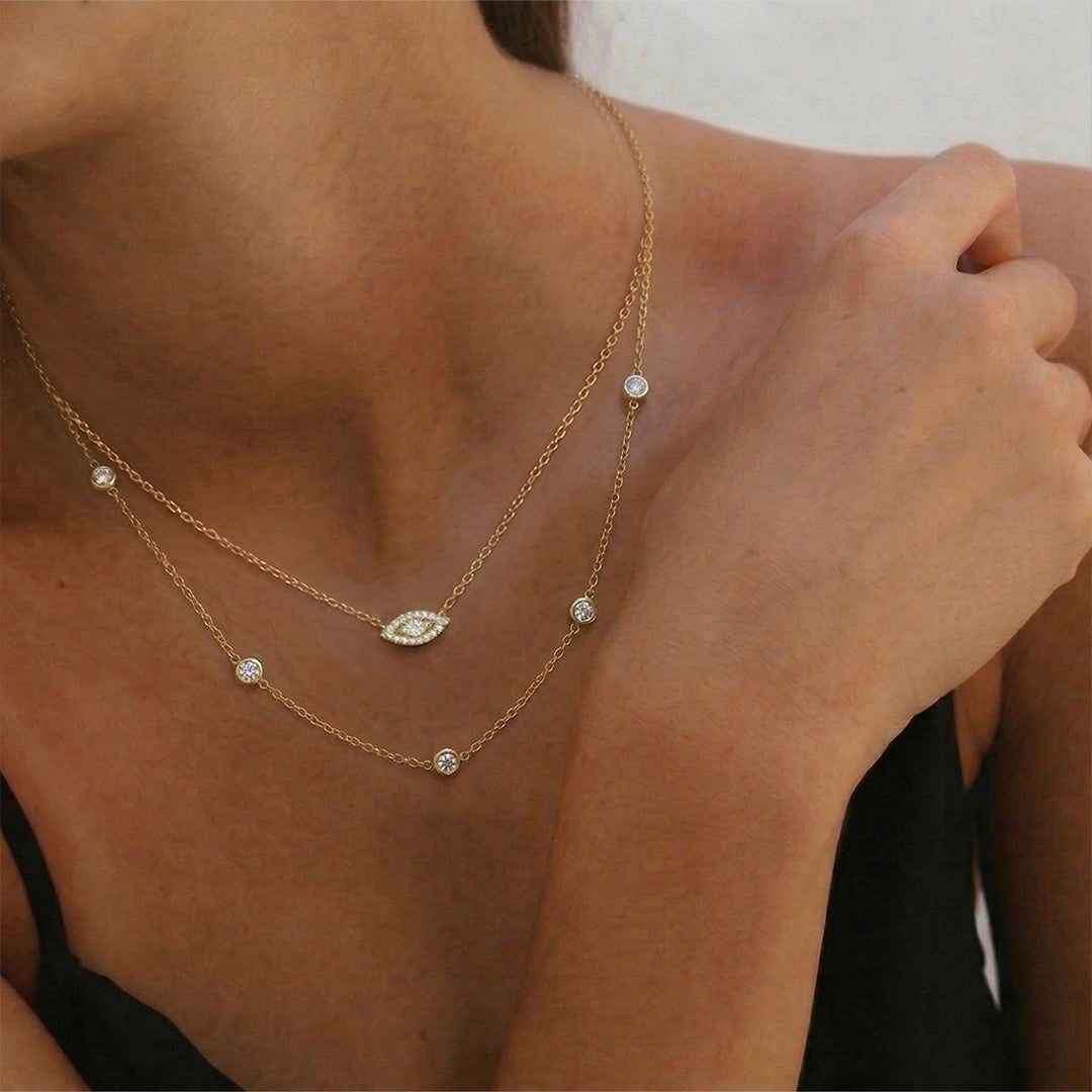 Lab Grown Diamond Marquise Diamond Layered Necklace in Yellow Gold – Side View | JAUR