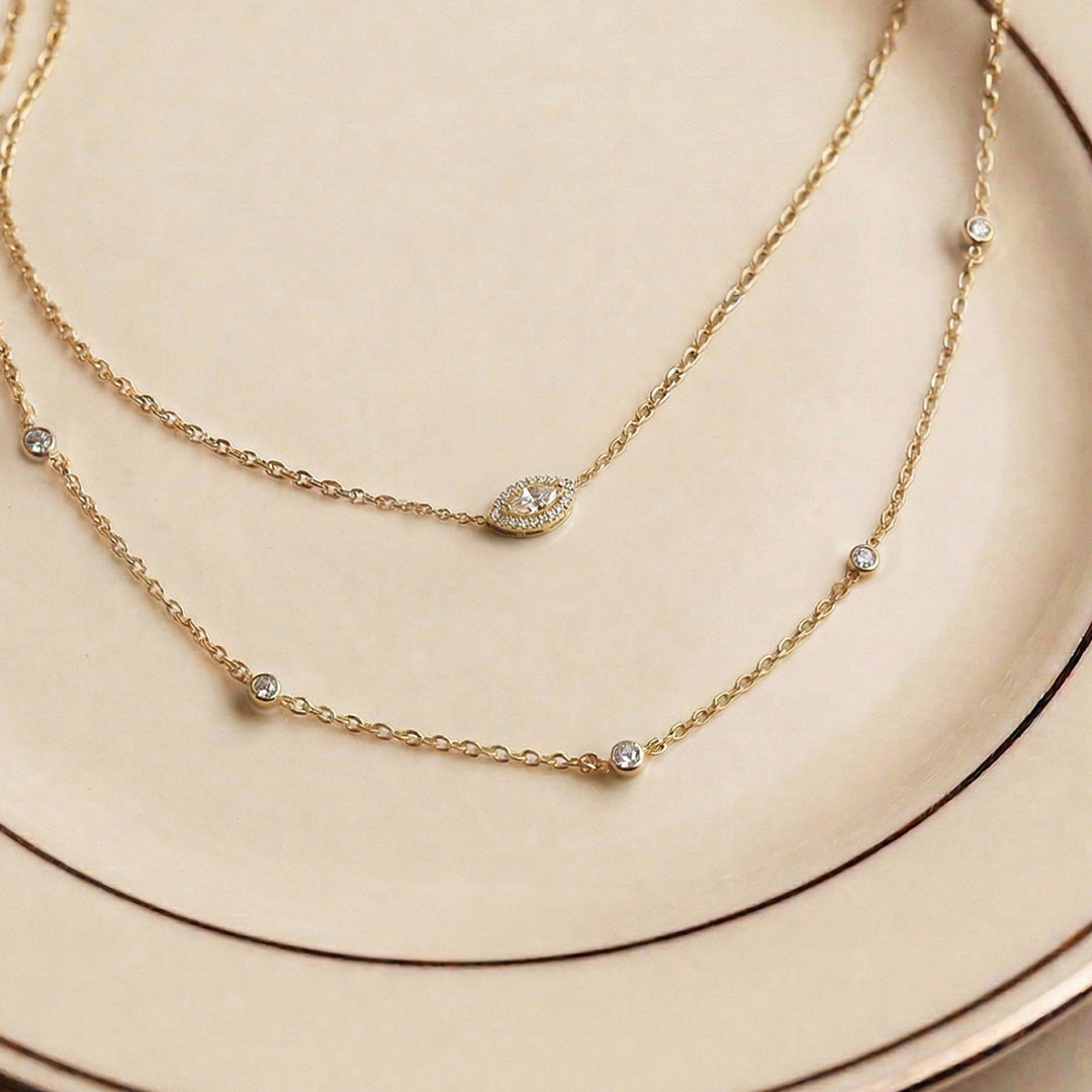 Lab Grown Diamond Marquise Diamond Layered Necklace in Yellow Gold – View 3 | JAUR