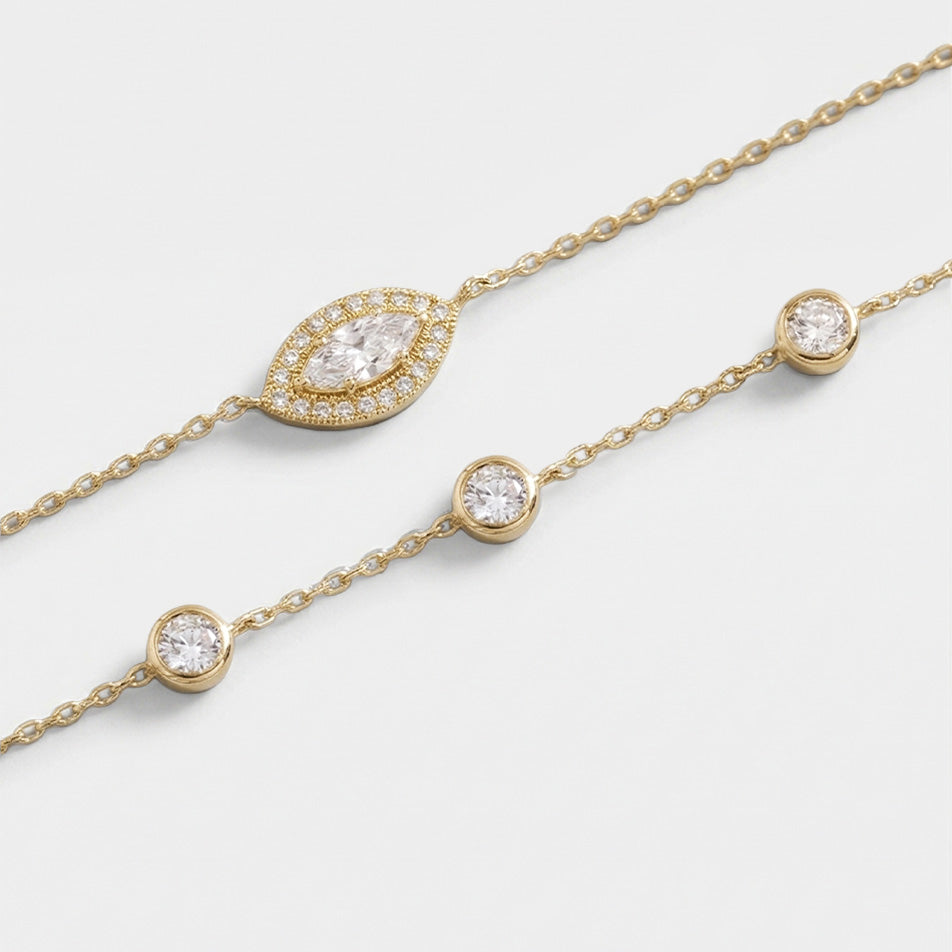 Lab Grown Diamond Marquise Diamond Layered Necklace in Yellow Gold – View 4 | JAUR