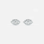 Lab Grown Diamond Marquise Textured Organic Earring in White Gold – Front View | JAUR